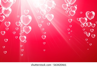 Pink Valentine's love background with bubbles of hearts. Vector illustration.
