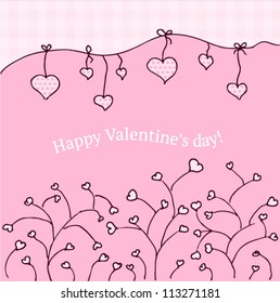 Pink Valentines vector postcard