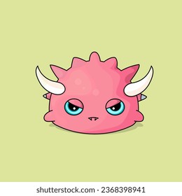 Pink Vampire Cartoon Cute Monster With Horns And Fangs