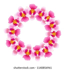 Pink Vanda Miss Joaquim Orchid Wreath. Singapore National Flower. Vector Illustration.