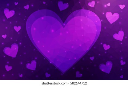 Pink vector abstract glitter heart shape on white background in love concept for valentine's day with sweet and romantic moment. Polygonal design for your business.