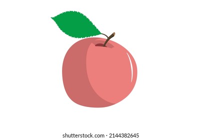 Pink vector apple. Juicy fruit isolated on white background with shadow. Flat design