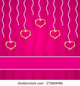 Pink vector background with golden hearts