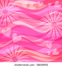 Pink vector background with hearts and flowers