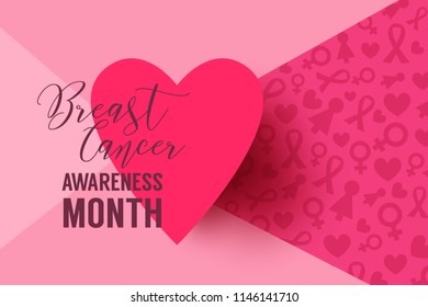 Pink vector background with paper heart frame. Breast Cancer October Awareness Month Campaign