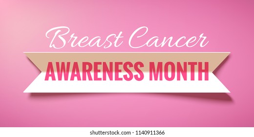 Pink vector background with paper ribbon and lettering Breast Cancer October Awareness Month Campaign