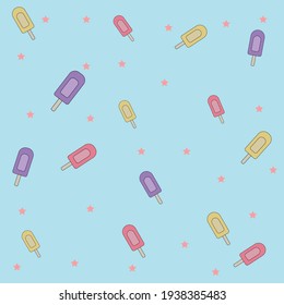 Pink vector background with purple, pink and yellow ice-cream and little pink stars