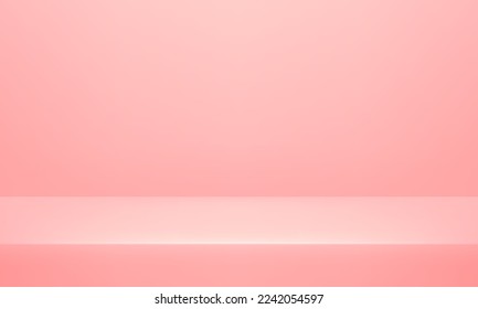 Pink vector background. Realistic black studio. Space for displaying products. Room in the 3d. Vector illustration.