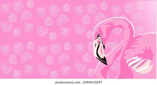 fondo de Vector rosa con flamenco de verano, blanco, Anuncio