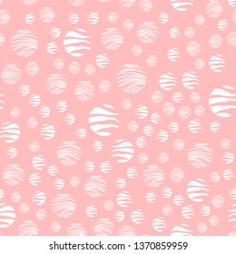 Pink vector background with white, mint, blue circles. Beautiful color pattern in a delicate palette. Design for fabric, paper, packaging, poster, banner sites. Vector illustration