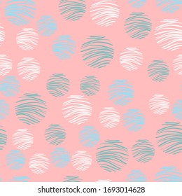 Pink vector background with white, mint, blue circles. Beautiful color pattern in a delicate palette. Design for fabric, paper, packaging, poster, banner sites. Vector illustration