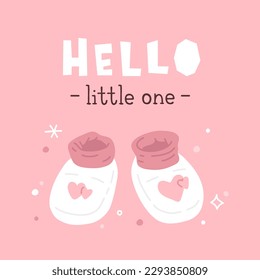 A pink vector background with the word hello little one on it