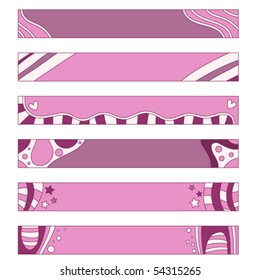 Pink vector banner collection isolated over white background