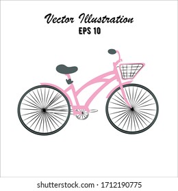 Pink vector bicycle, hand drawn vector illustration in cartoon style, bike, summer 