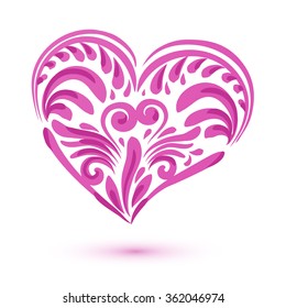 Pink vector brushstroke heart isolated on white