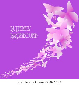 Pink vector butterflies flying in an arc background (text easily removed)