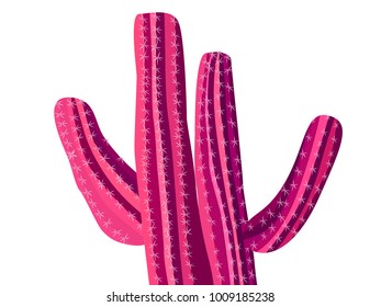 Pink Vector Cactus. Prickly Tree with Needles. Cactus for Web Design, Wallpapers, Illustrations, Postcards, Invitations, Textile, Fabrics, Tiles, Posters, Banners. Beautiful Realistic Cactus.