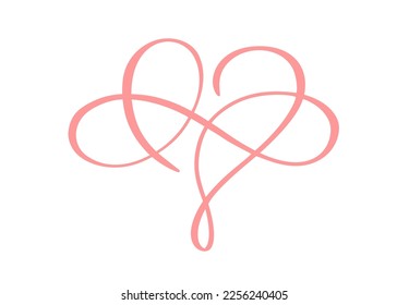 Caligrafía vectorial rosa Corazón y señal para siempre. Logotipo del símbolo romántico del día de amor Infinity, vinculado, unido, pasión e icono de boda. Plantilla para tarjeta, afiche. Diseñar ilustración de elemento plano.