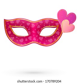 Pink vector carnival mask with hearts