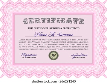 Pink Vector certificate background. Modern style