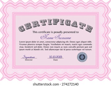 Pink Vector certificate. Customizable, Easy to edit and change colors.