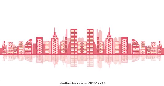 pink vector cityscape
modern buildings and reflection. skyline