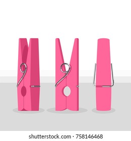 pink Vector  clothespins from three side on grey background. great 3d object for your poster 