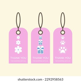 Pink vector clothing labels set. Thank you for shopping.