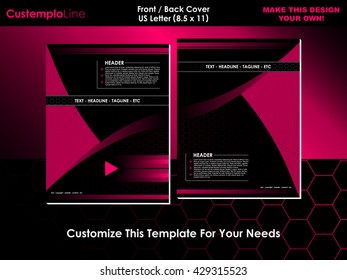 Pink Vector Corporate Brochure Template US Letter Size Cover and Back Illustration