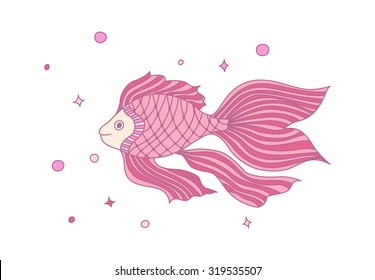 Pink vector fish doodle illustration