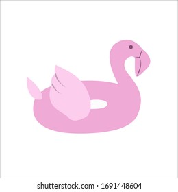 Pink vector flamingo, rubber ring, summer time, summer vacation, cartoon vector illustration