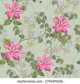 flor vectorial rosa sobre fondo verde de patrón geométrico