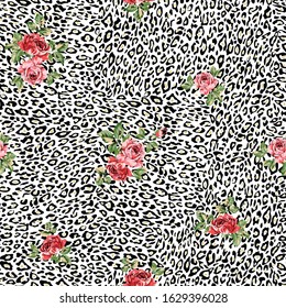 pink vector flowers bunches pattern on leopard background