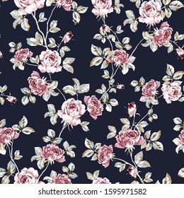 Pink Vector Flowers Pattern On Navy Stock Vector (Royalty Free ...