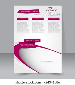 Pink vector flyer, brochure, annual report cover template. Business and education a4 design.