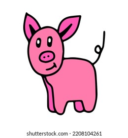 Pink Vector fun piggy smiling on a white background