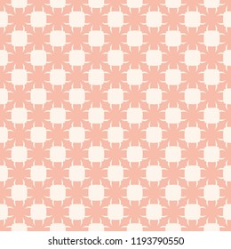 Pink vector geometric seamless pattern. Subtle abstract minimal texture with small cross shapes, mesh, net, grid. Delicate rose and white background. Repeat design for decoration, baby clothing, linen