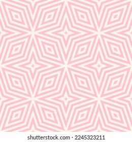 Pink vector geometric seamless pattern with lines, stripes. Stylish abstract striped ornament. Retro vintage style texture with diamonds, stars, rhombuses. Elegant geo background. Repeat geo design