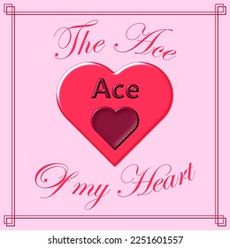 A pink vector graphic of a heart with the ace of hearts on it all on a pink background. In celebration of St Valentine's day on February the fourteenth