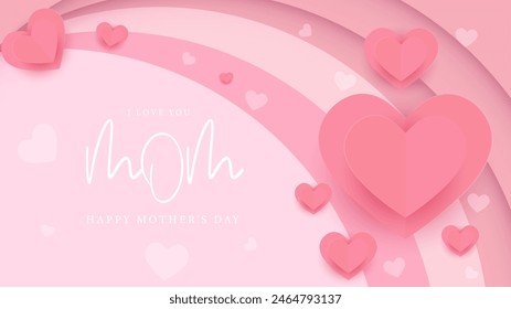 Pink vector happy mothers day with love. Happy mothers day event poster for greeting design template and mother's day celebration