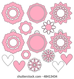 Pink vector heart and ornament collection