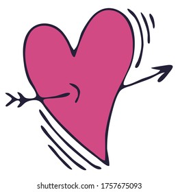 pink vector heart pierced by purple arrow, vector element