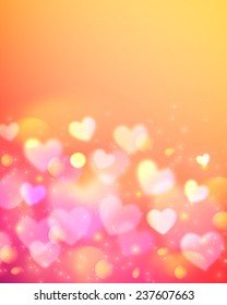 Pink vector hearts bokeh light effect background