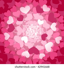 Pink vector hearts form a tunnel of love