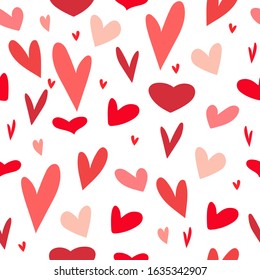 Pink vector hearts on white background. Vector seamless pattern. Can be used for textiles, wrapping paper, wedding cards, design elements for cards, invitations, websites and wallpapers. Valentine's Day.