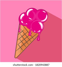 Pink Vector Ice Cream cone with drips