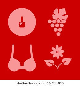 pink vector icons set. with grape, brassiere, nail polish and flower in set