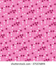Pink vector illustration background of many pets paw