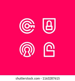 Pink vector illustration security safety. Clean line icon for logo or emblem