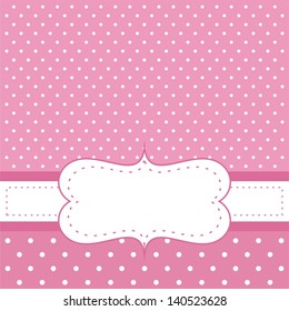 Pink vector invitation card for baby shower, wedding or birthday party with white polk dots on dark pink background. Cute background with white space to put your own text.